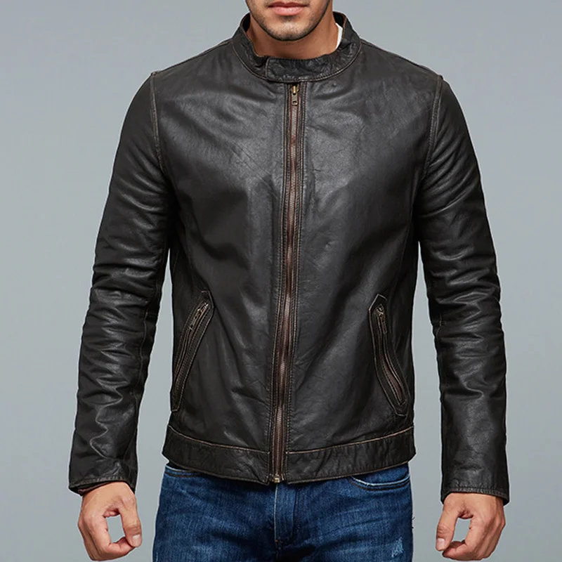 shipping.DHL fashion warm Free slim clothing vintage Jackets,men's genuine Leather motor biker jacket.plus size,cowhide.handsome