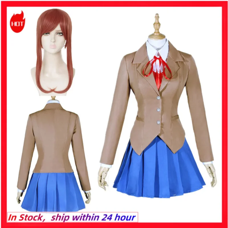 Game Doki Doki Literature Club Monika Cosplay Sayori Yuri Natsuki Cosplay Costume Wig Set School Uniform Girl Women Costumes JS7