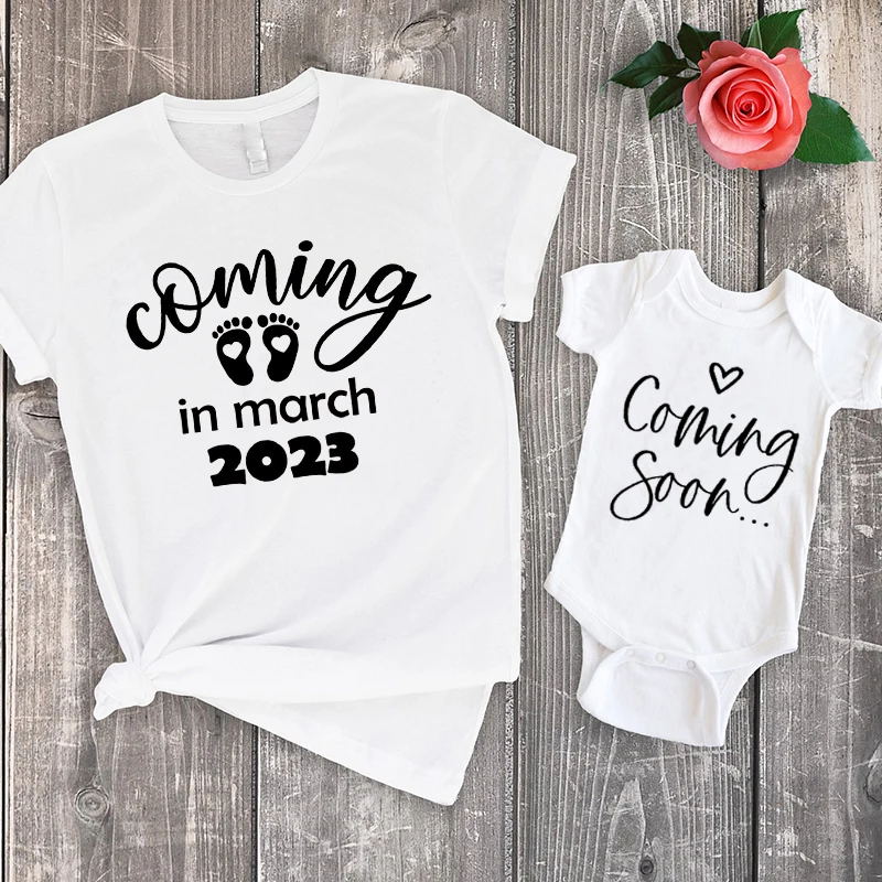 

Coming In March 2023 Shirt Pregnancy Shirt Family Matching Outfits Pregnancy Announcement Shirt Funny Mother Kids T-Shirts m