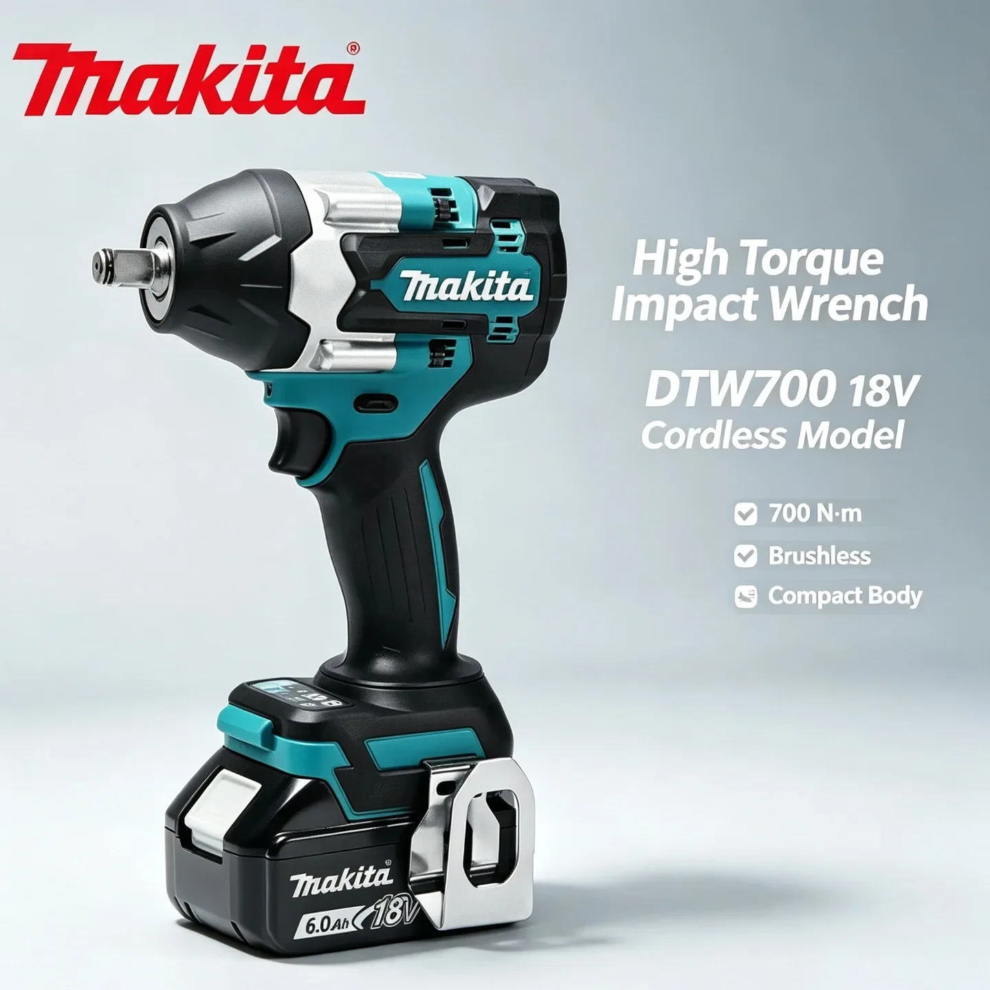 Makita DTW700 18V Akku-Schlagschrauber (nur Gerät) 1000 Nm Hochleistungs-Drehmoment Bürstenloser Motor Auto-Stopp-Abschaltung Rutschfester ergonomischer Griff für Reparaturen in der Haushaltsgarage