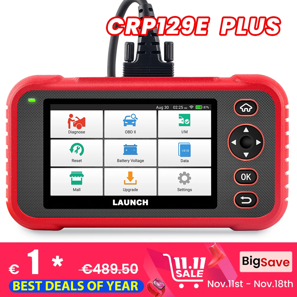 LAUNCH X431 CRP129E PLUS Car Full Systems EOBD OBD2 Scanner Diagnostic Tool 8 Reset Services Auto VIN Scan Battery Test Update