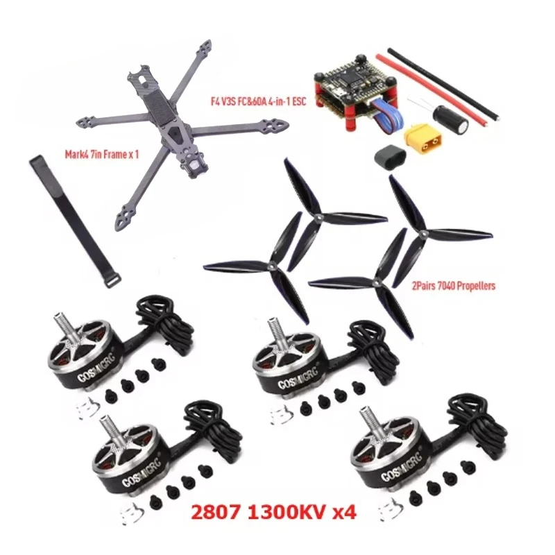 

Mark4 Mark 4 7inch 295mm FPV Carbon Fiber Frame F4 V3S PLUS Stack BLS 60A ESC 2807 1300KV Brushless Motor 7040 propeller RC Kit