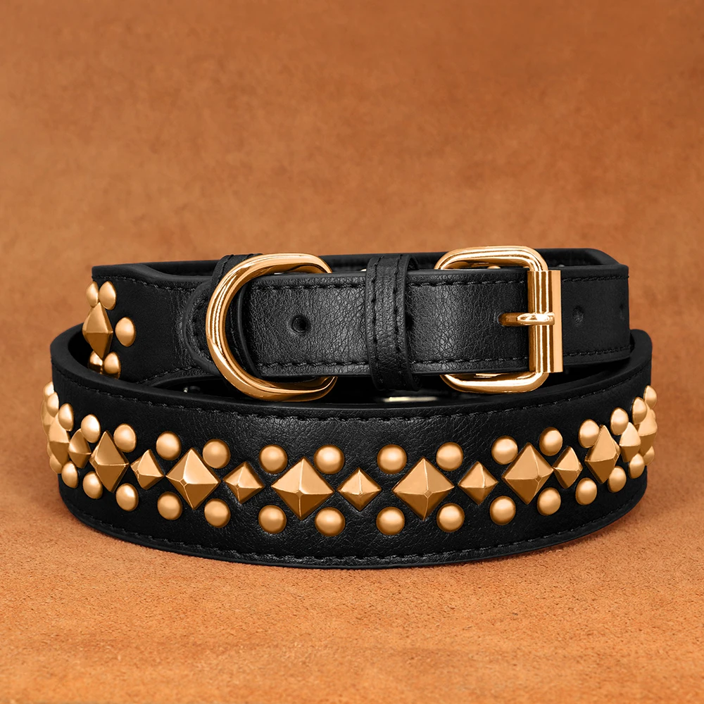 Studded Leather Dog Collar Soft PU Leather Dog Collars Cool Rivet Studded Pet Collar for Medium Large Dogs French Bulldog XL