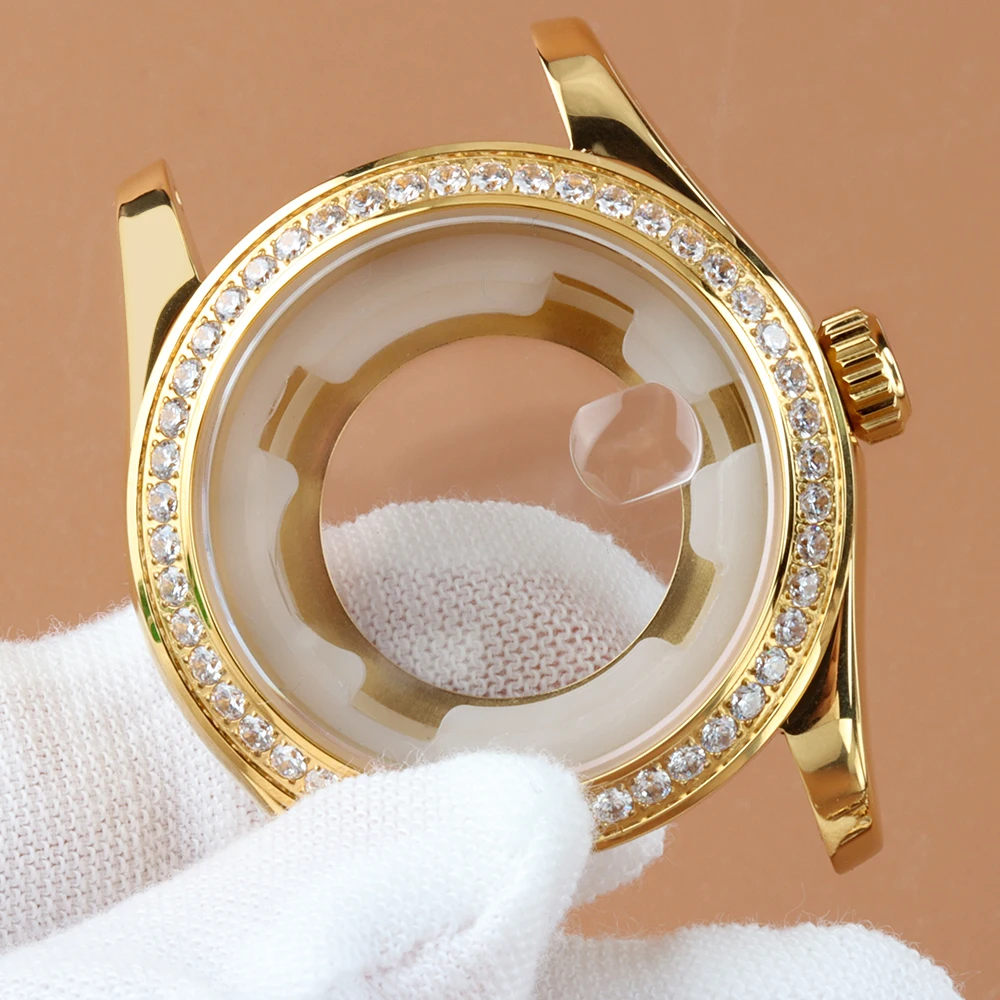 33MM Sapphire glass diamond Watch Case Women NH05 Case For Girl Woman Datejust Watch Accessories For NH05 NH06 Movement