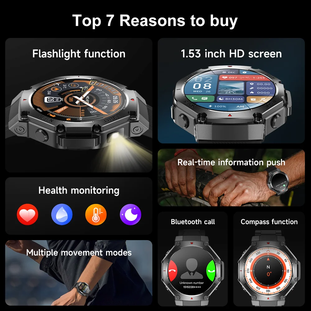 2025 جديد الرجال الرياضة ساعة ذكية لتحديد المواقع AMOLED رصد معدل ضربات القلب مصباح ليد جيب NFC بلوتوث دعوة 3ATM مقاوم للماء الساعات الذكية