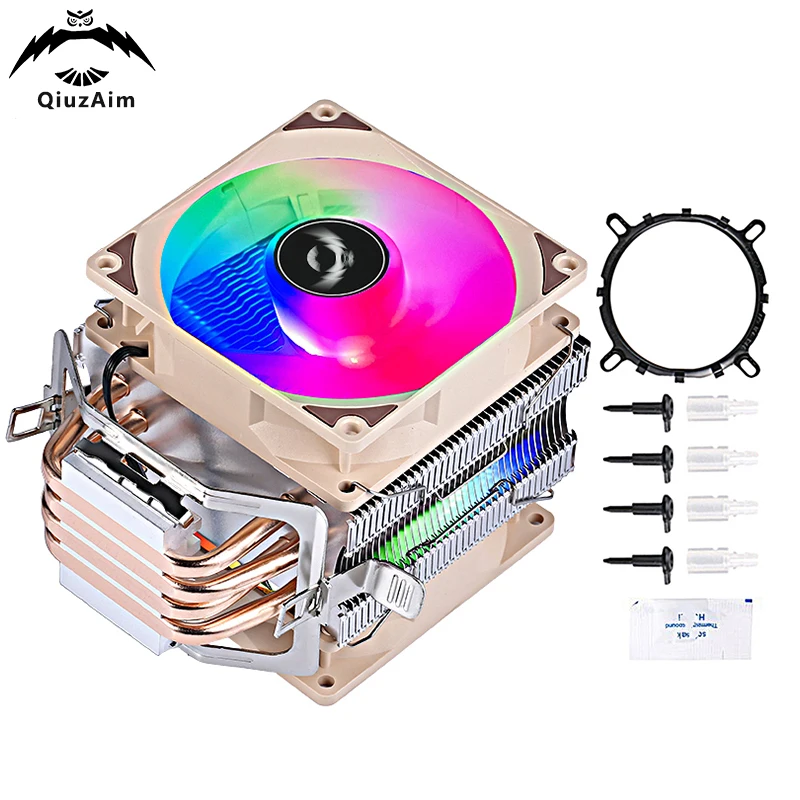 

QiuzAim PC Main Engine Processor Air-cooled 4 Heat Pipe CPU Cooling Fan Installing LGA775 115x 1200 1700 1366 AMD AM3 AM4 AM5