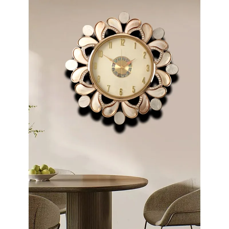 Luxury sunflower , living room decoration clock, modern shell diamond light luxury large wall watch