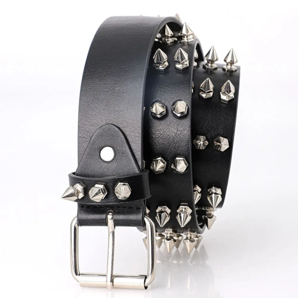 

Fashion Retro Rivet Belt Black PU Leather Punk Belt Goth Style Adjustable Needle Buckle Belt for Men and Women