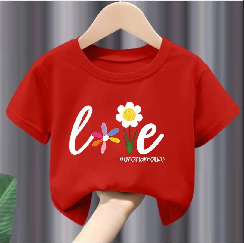 Top de manga corta con cuello redondo para niña, Top con estampado inglés de flores, ropa para niña, verano