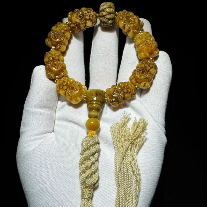 Natural aged camel bone carved golden-swallowing beast bracelet, feels like jade to the touch, suitable for gifting, personal us