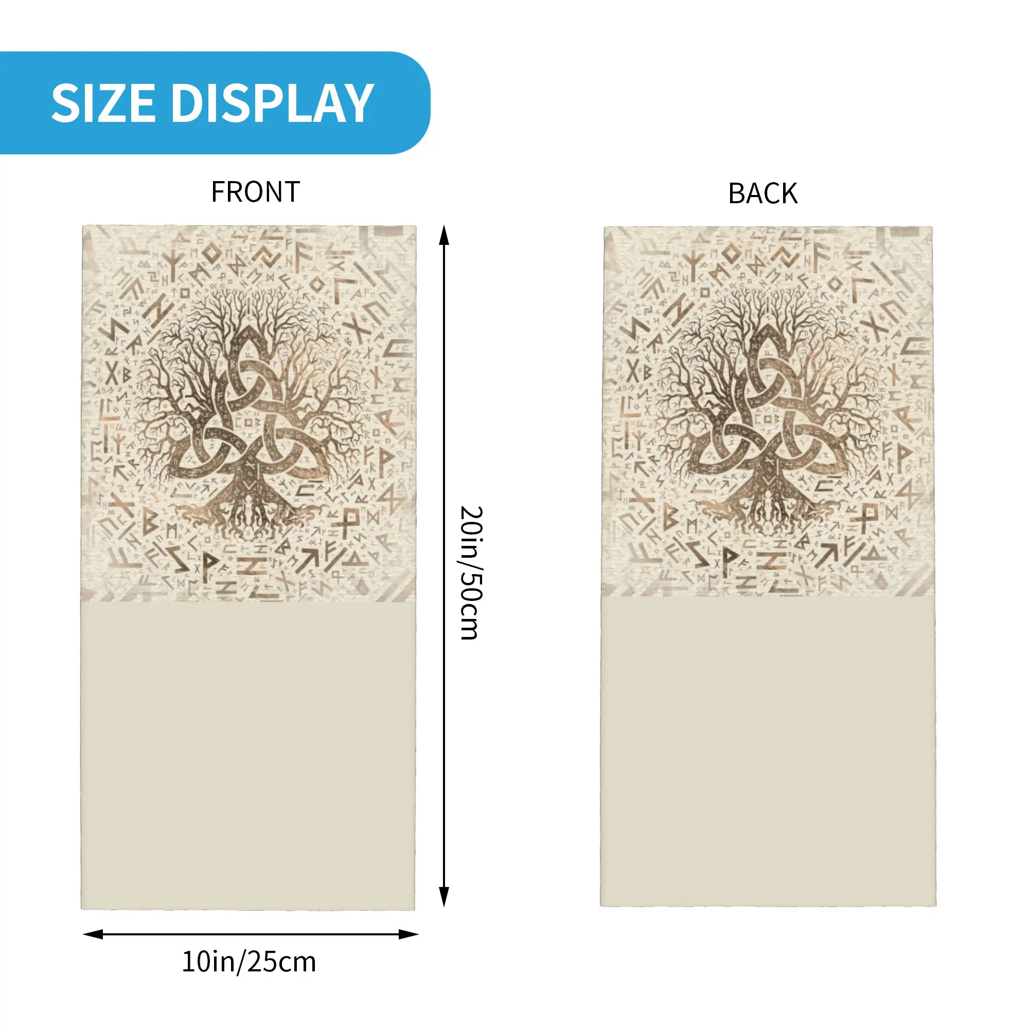 Custom Tree of Life with Triquetra and Futhark Pastel gold Bandana Neck for Ski Running Women Men Wrap Scarf Viking Norse