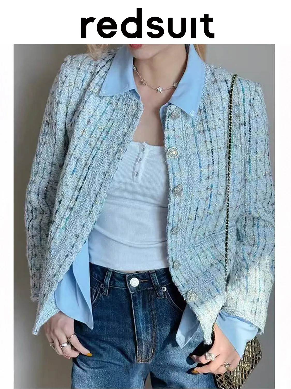 New Simple  elegant plaid coarse woven tweed jacket, fashionable top Custom Size