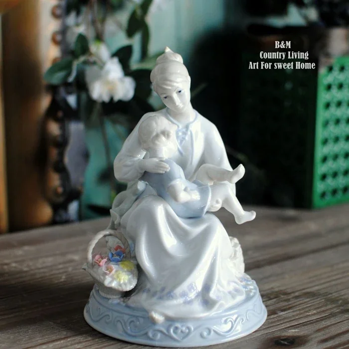 EUROPEAN CERAMIC FIGURE WARM MOTHER CHILD ORNAMENTS HOME FURNISHING LIVINGROOM FIGURINES CRAFTS OFFICE TABLE STATUES DECORATION