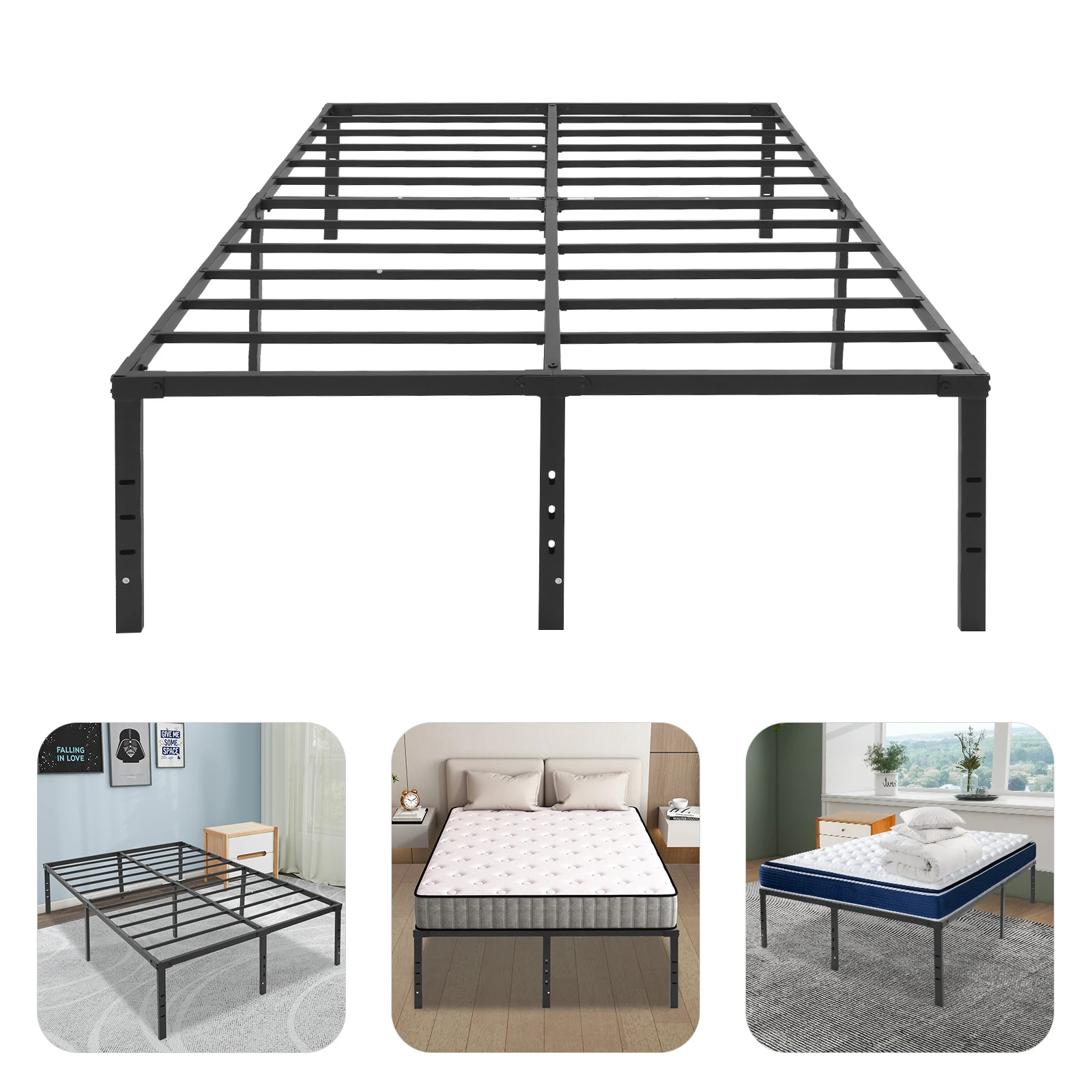 Estructura de Cama Plegable Doble de 189x135x45.72cm, Estructura de Cama Resistente, Estructura de Cama Negra para Dormitorios, Habitaciones de Huéspedes