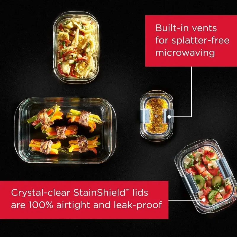 Brilliance Glass Storage Food Containers with Lids 18 Pieces Total Set of 9 Varied Sizes Clear 9 Count