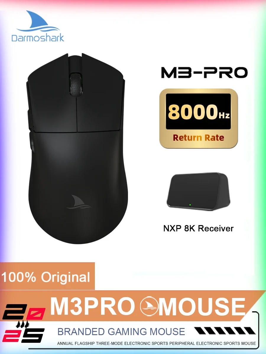 

Darmoshark M3PRO Проводная беспроводная трехрежимная игровая мышь BT 26000 точек на дюйм PAM3395 Эргономичные оптические мыши для компьютера, ноутбука, приемник 8K