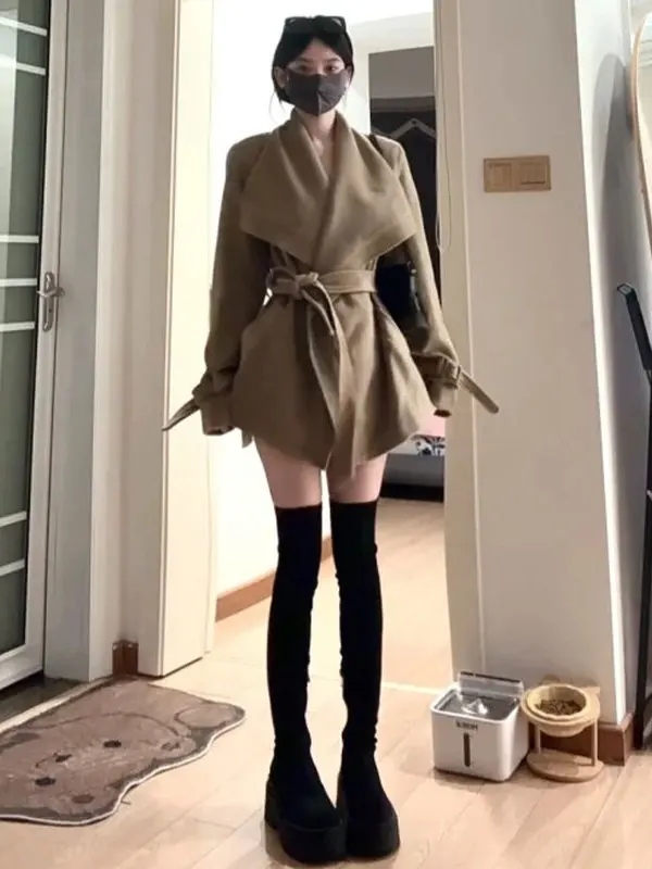 

Корейская модная ветровка-пальто для похудения с эффектом утягивания талии, уникальная, красивая, для женщин, зима 2026