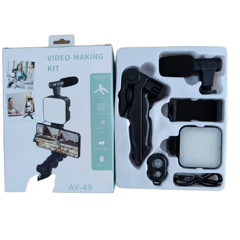Wired On-Camera Shotgun Microphone Kit With LED Light Tripod for Vlogging for Smartphones ABS Material