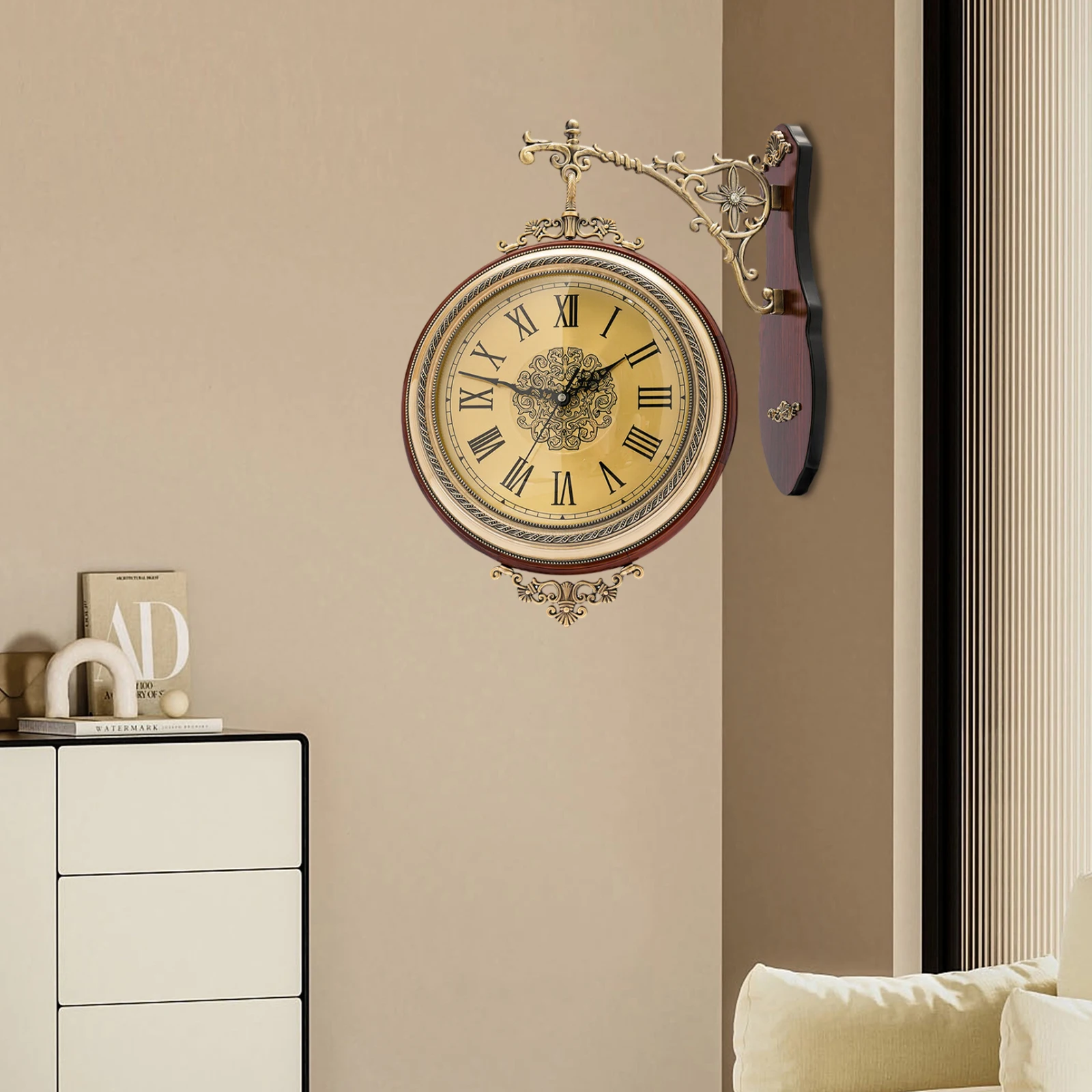 

Double-sided Wall Clock, Round Vintage Double Sided Wall Clock, Wall Hanging Clock, Wall Decor for Bedroom, Living Room, Office