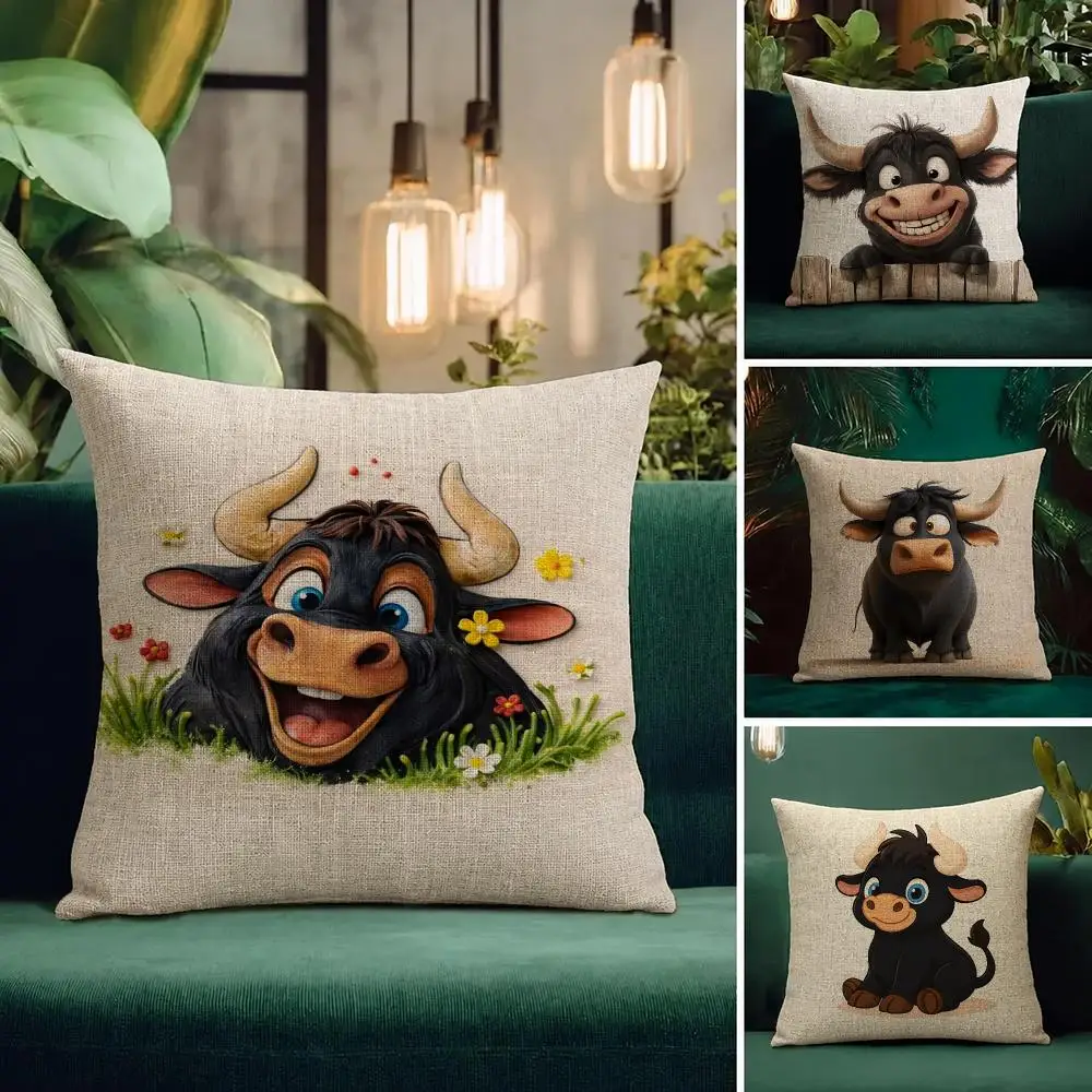 Animation Ferdinand Cushion Cover Natural Linen Pillowcase Set All-in-One Decor Cushion Cover for Sofa Bedroom Chair