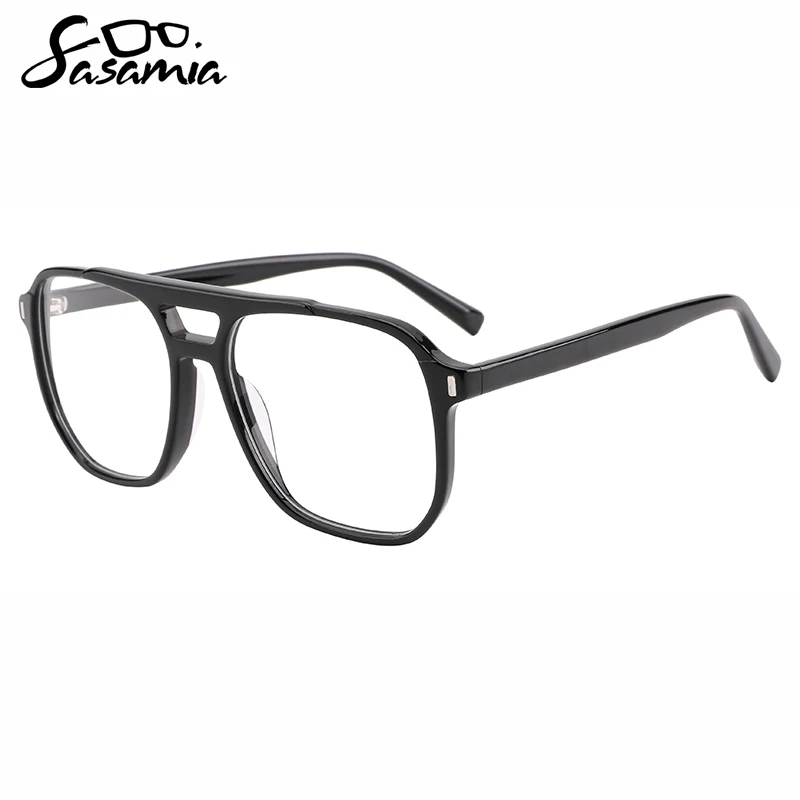 SASAMIA Oversized Double Bridge Rectangle Transparent Frames for Unisex Eyeglasses Prescription Lens Spectacles Frames WD1256