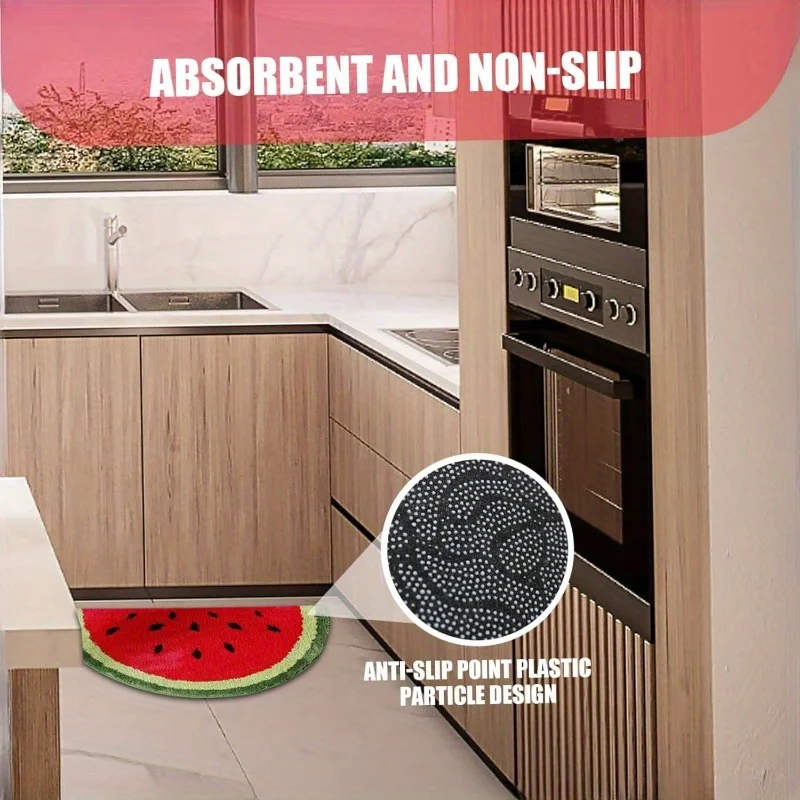 Fruit Pattern Rug  Doormat Half Round Shaped Water Absorption Bath Mat Non Slip Floor Mat, Bedroom and Carpets for Living Room