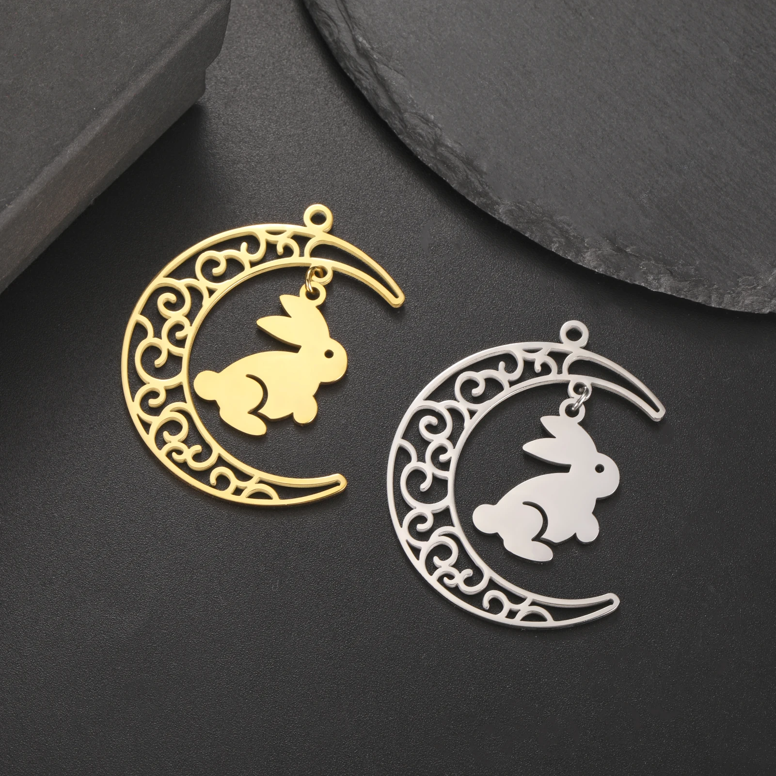 

Fashion Celtic Knot Moon Rabbit Stainless Steel Pendant Cute Animal Charms For DIY Earrings Necklace Jewelry Making Accessories