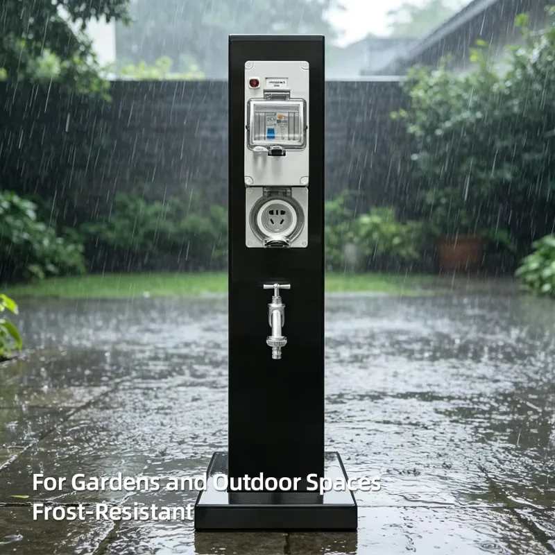 Waterproof Garden Water&Power Pile 10A/16A IP66 Socket 304SS with Leakage Protector for Yard Patio Outdoor Villa Commercial Use