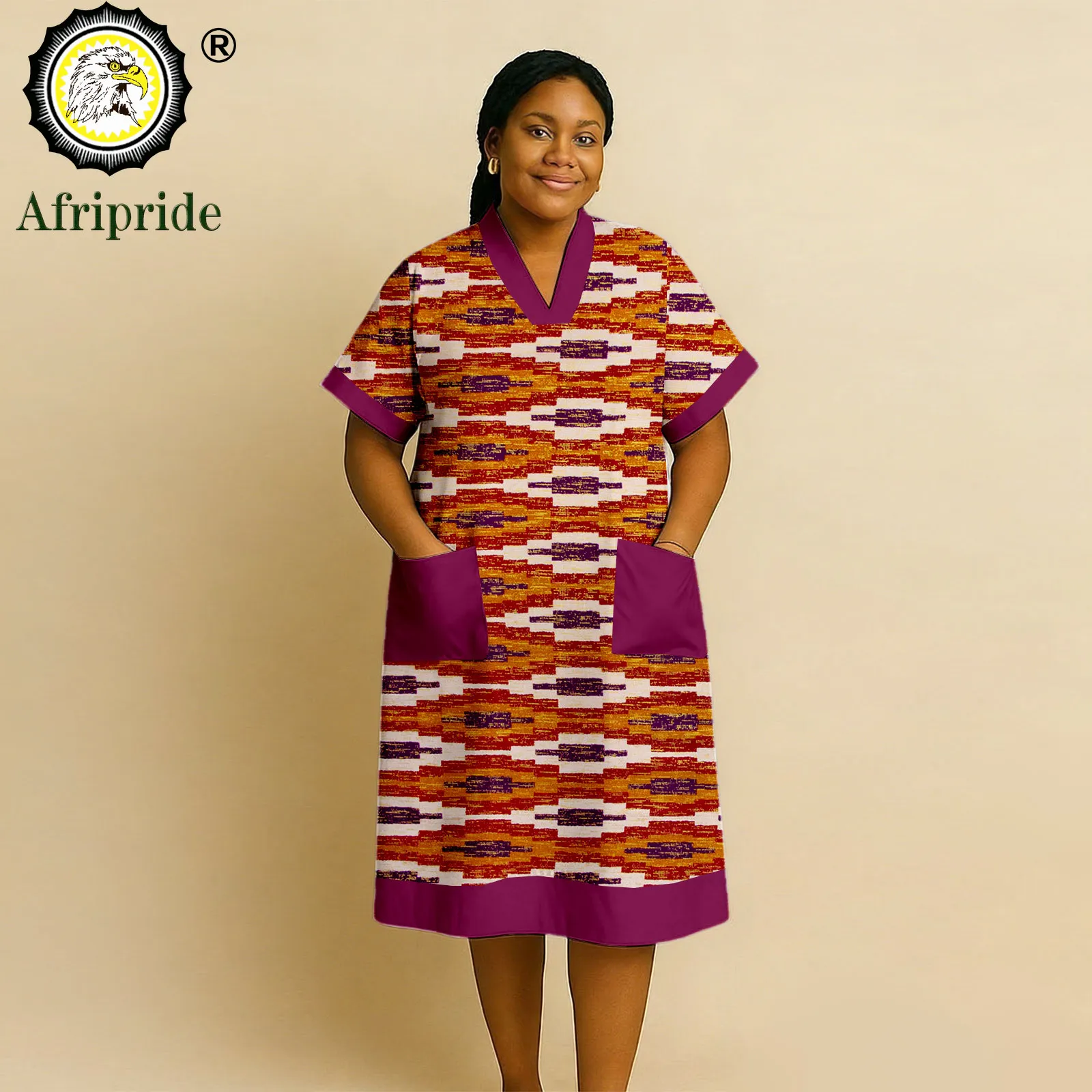 

African Dresses for Women Short Sleeve V-Neck High Waist Pocket Elegant Fashion Ankara Attire Floral Printed Dresses 2625032