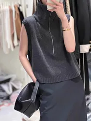 Xiaohe cashmere vest winter new half zipper double collar design vest lapel women's sleeveless sweater