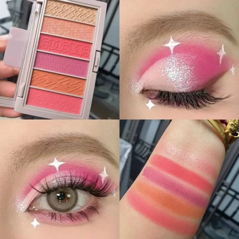 Palette di strisce di ombretti glitterati a 6 colori che illuminano strumenti per il trucco degli occhi lucidi con glitter rosa opaco impermeabile