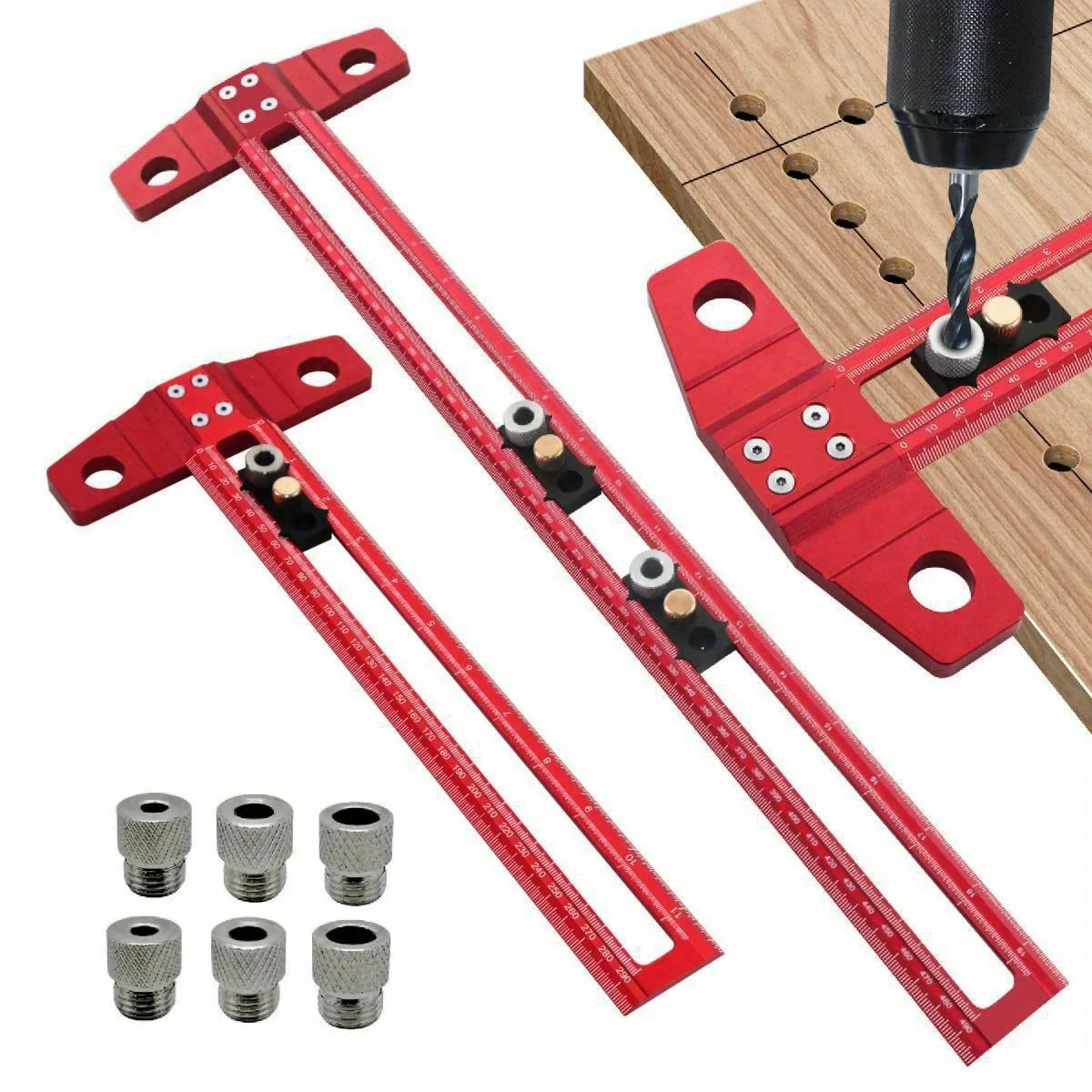 Woodworking Drilling Positioning Gauge 2 in 1 Doweling Jig with Adjustable Stop Block and 6/8/10mm Drill Guides