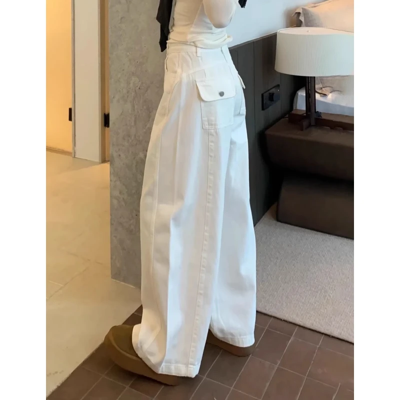 

Белые широкие джинсы-кюлоты для женщин, новинка весны, свободные прямые длинные джинсовые брюки, повседневные уличные брюки в стиле Y2K