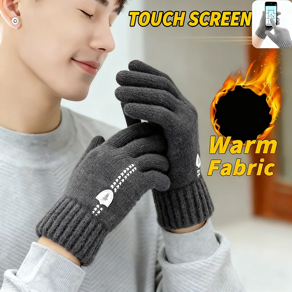 Neue gestrickte warme Herrenhandschuhe für den Winter, Touchscreen, plus samtverdickte, kältebeständige und warme Wollstrickhandschuhe