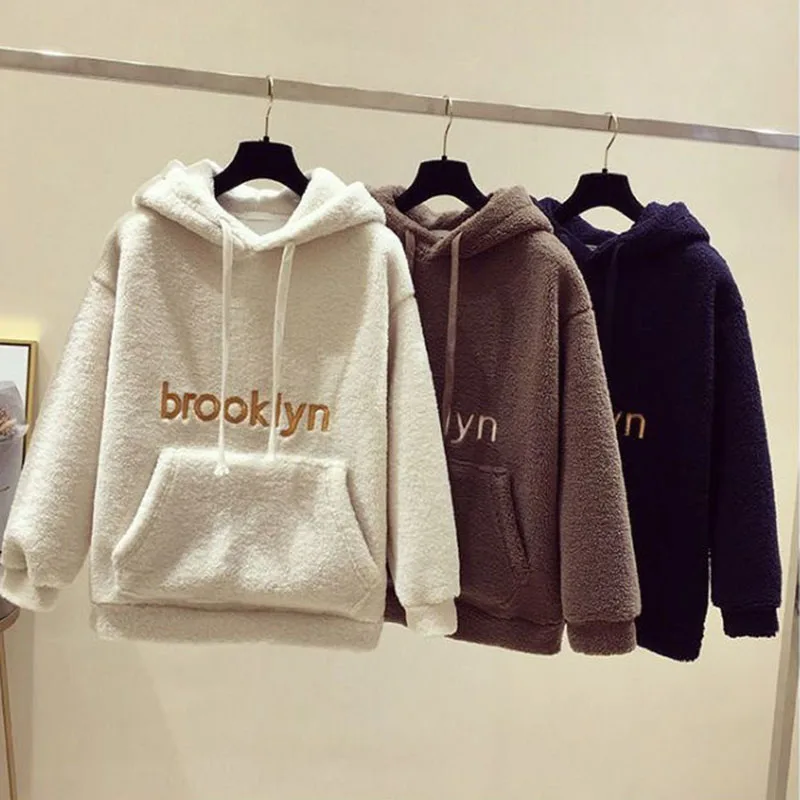 Lambwool Hoodies Suit Plush Warm Sweatpants Outfit Winter Thick Sweatshirt Conjuntos Casual Joggers Tracksuit 2 Piece Sets Women