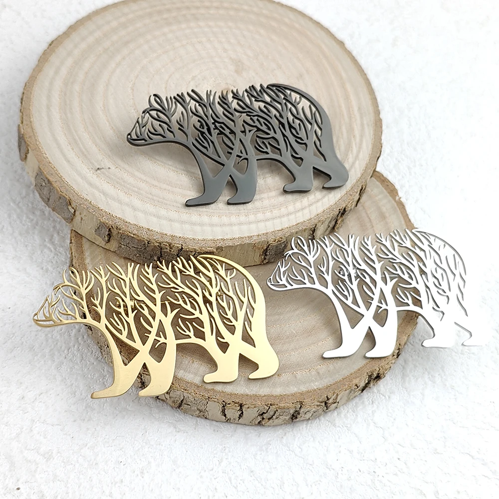 Creative new tree of life polar bear men's suit gold-plated collar pin, high quality stainless steel black brooch, men's gift