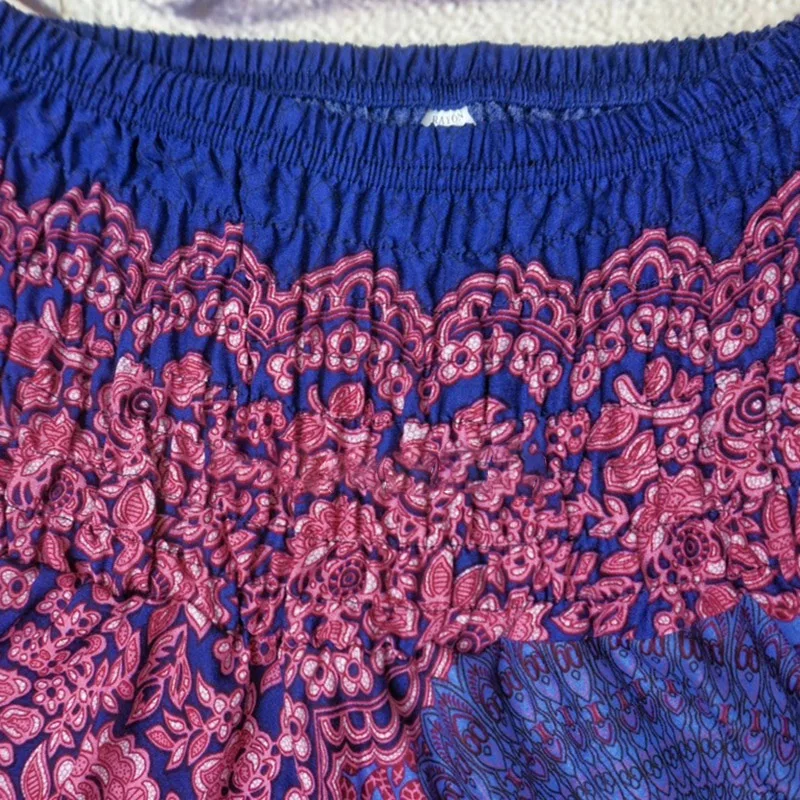 Damen Boho-Kleid aus Rayon, Atmungsaktiv, Weich, Sommerliches Bohemian Langes Kleid, Strandkleidung, Urlaub, Elastische Taille, Bandage-Neckholder, Hippie-Kleid – Detail 1