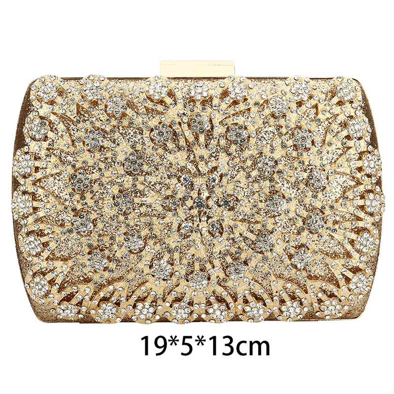 Luxury Glitter Rhinestone Women Wedding Evening Clutch Handbag Bling Diamond Beads Flower Pattern Messenger Purse Shoulder Bag