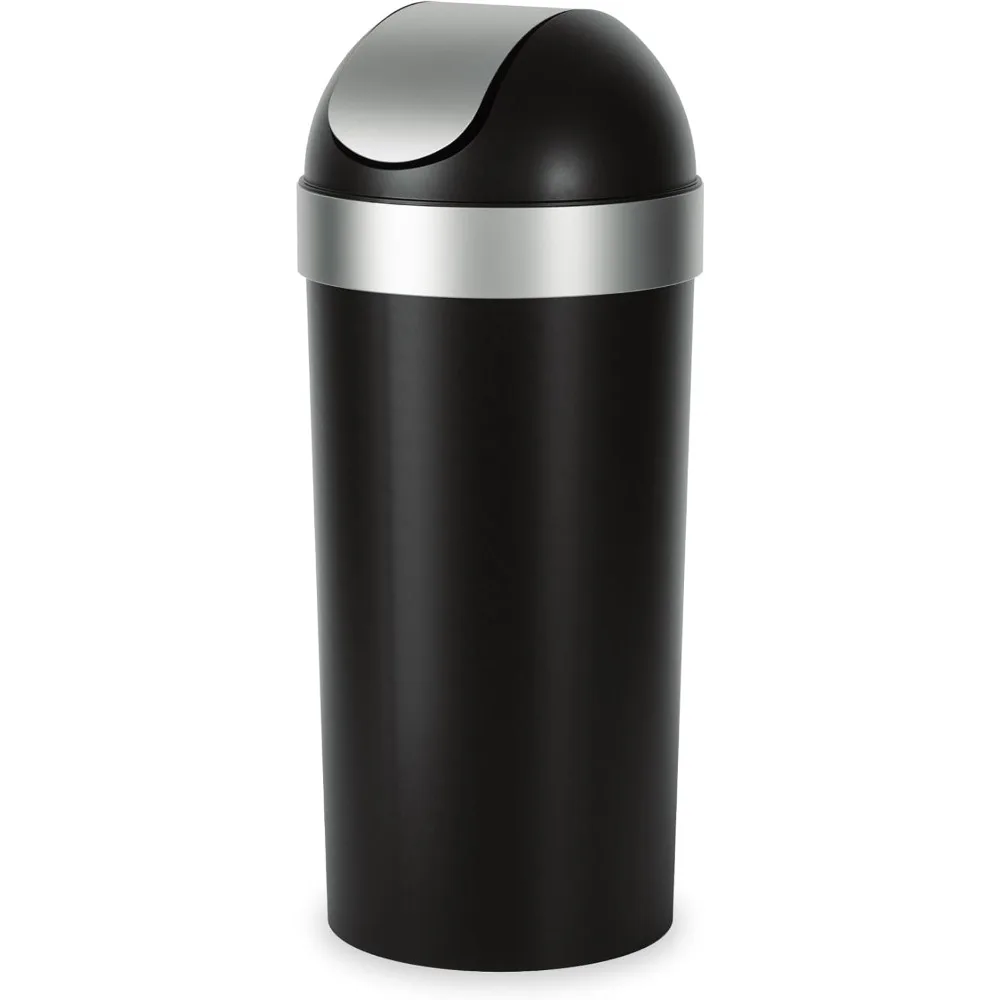 

Venti Kitchen Trash Can with Swing Top Lid, Large 16-Gallon (62 L) Capacity, Black/Nickel