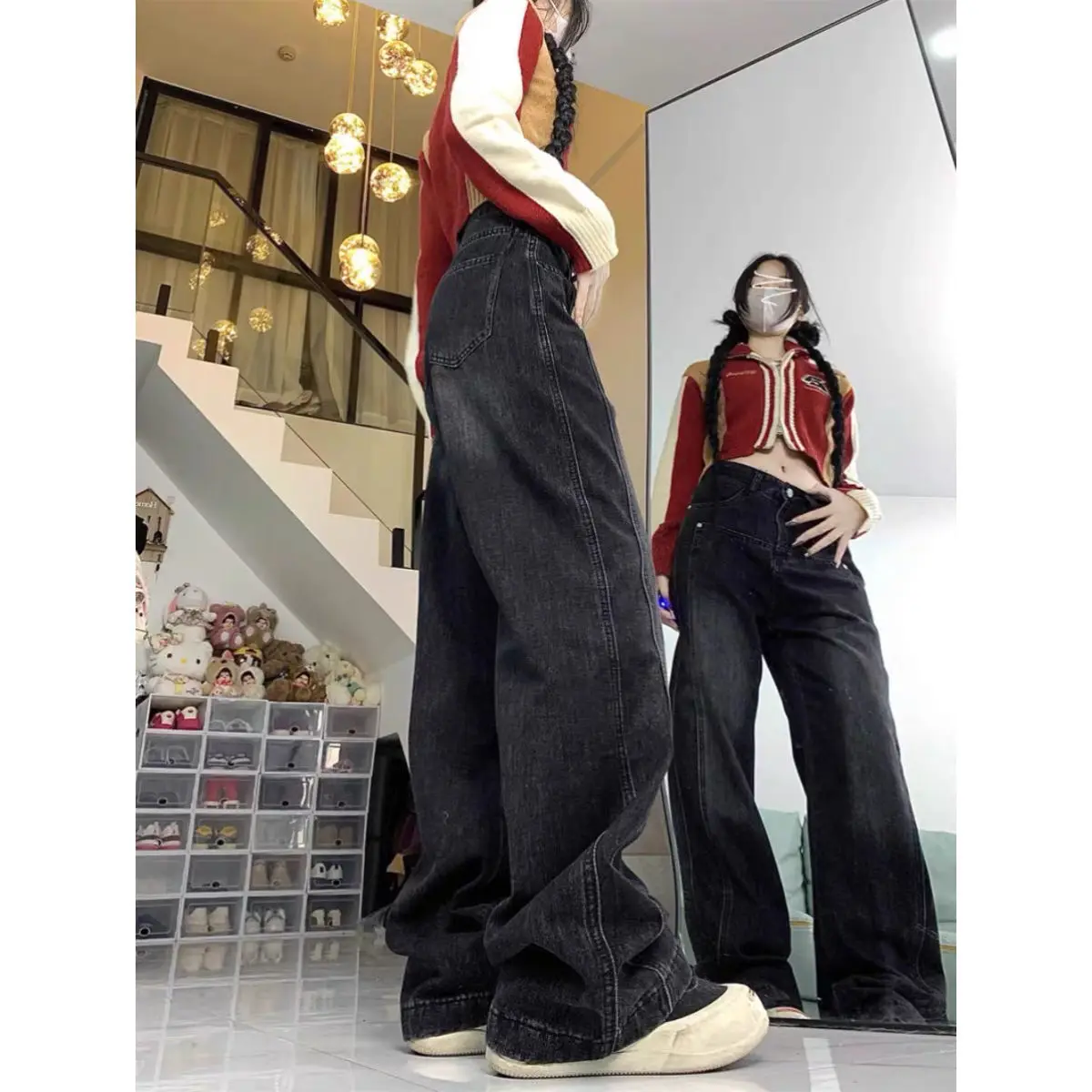 

Jeans Women Wide Camouflage Workwear Military Pockets Multi Pocket Utility Patchwork Panelled Functional Chic Durable High Waist