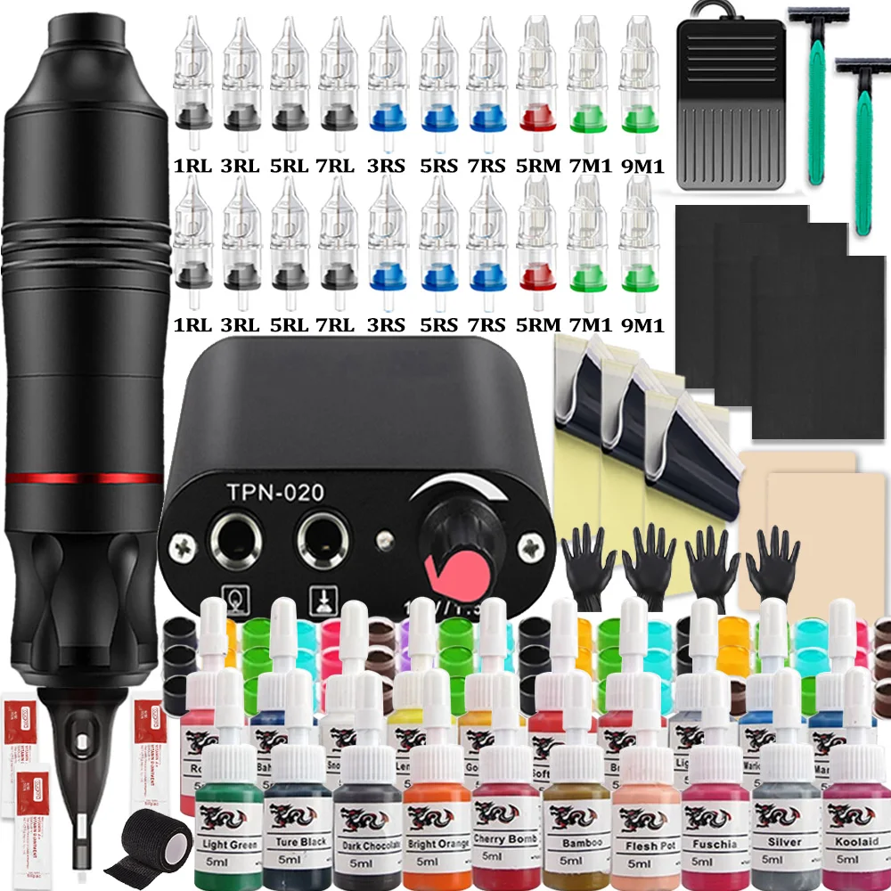 

Professional Tattoo Machine Kit Rotary Tattoo Machine Pen with Tattoo Needles Power Supply Inks Skins Makeup Tools Tattoo Set