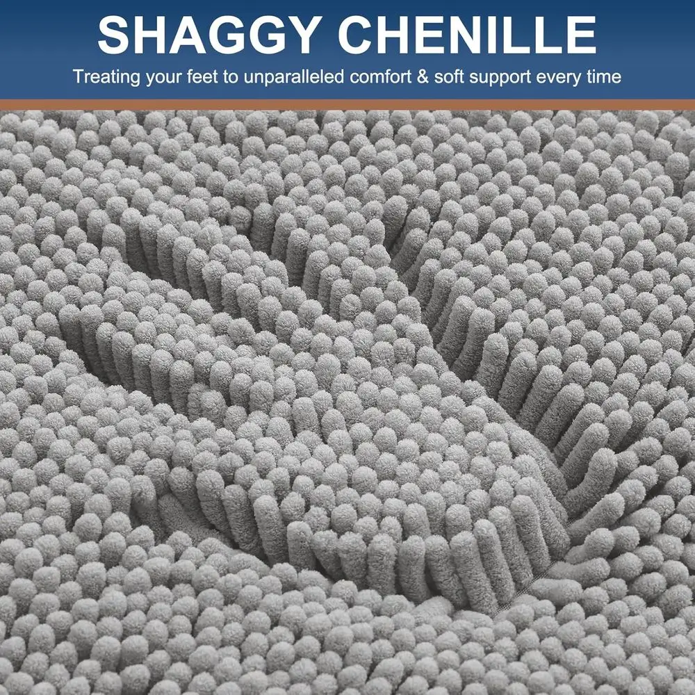 59x35 Soft & Absorbent Chenille Bath Rug, Machine Washable, Non-Slip Shaggy Mat for Shower, Tub, and Floor, Light Grey Home Deco