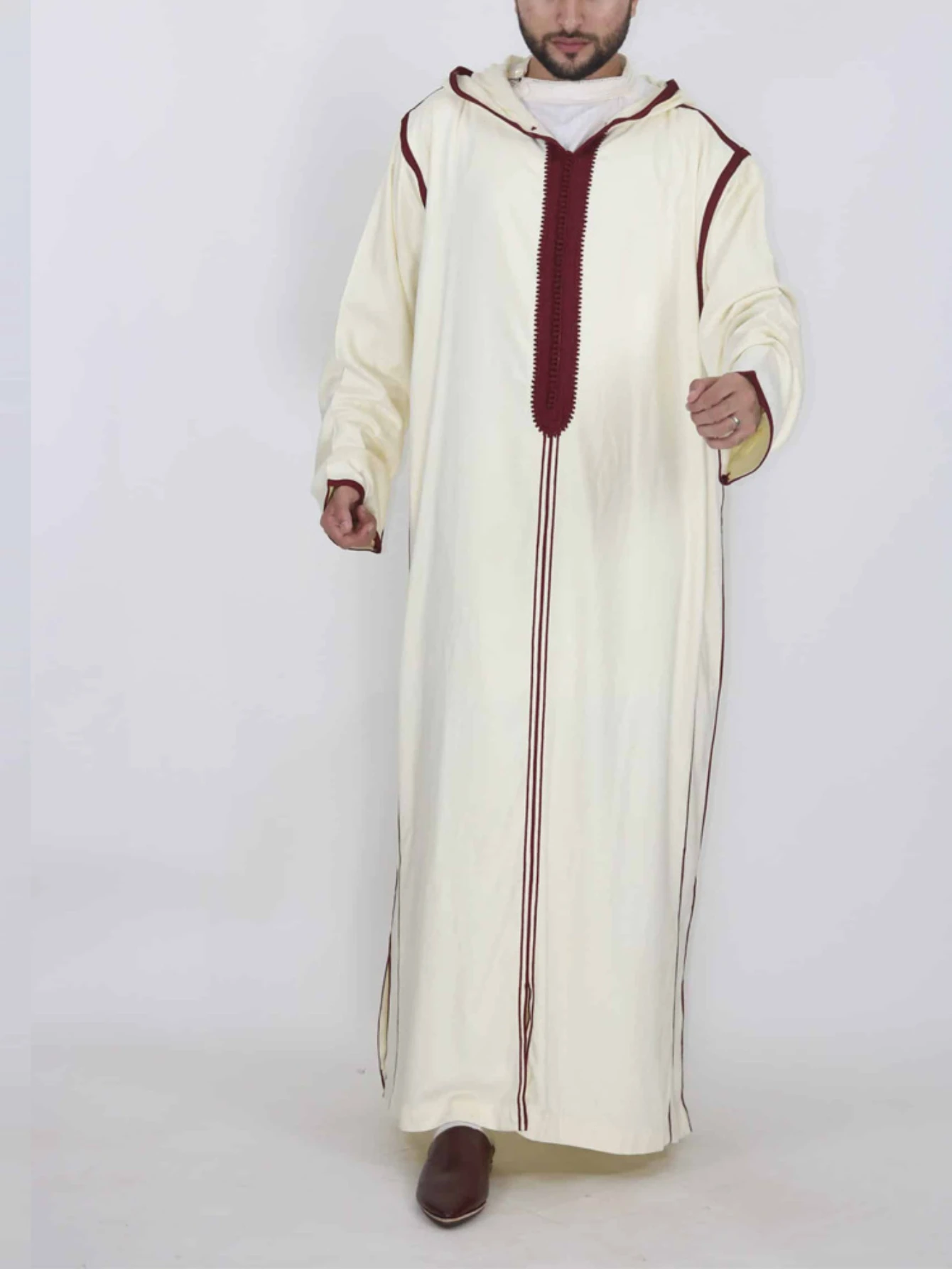 ชายมุสลิมยาว Robe Hooded Dishdasha เจียมเนื้อเจียมตัวอิสลามดูไบ Saudi สวดมนต์ Abaya Kaftan Ramadan โมร็อกโก Jubba Thobe 2025 Abayas