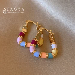 French Romantic Colored Enamel Geometric Trapezoidal Metal Earrings 2024 Fashion Design Jewelry For Women's Unusual Accessories