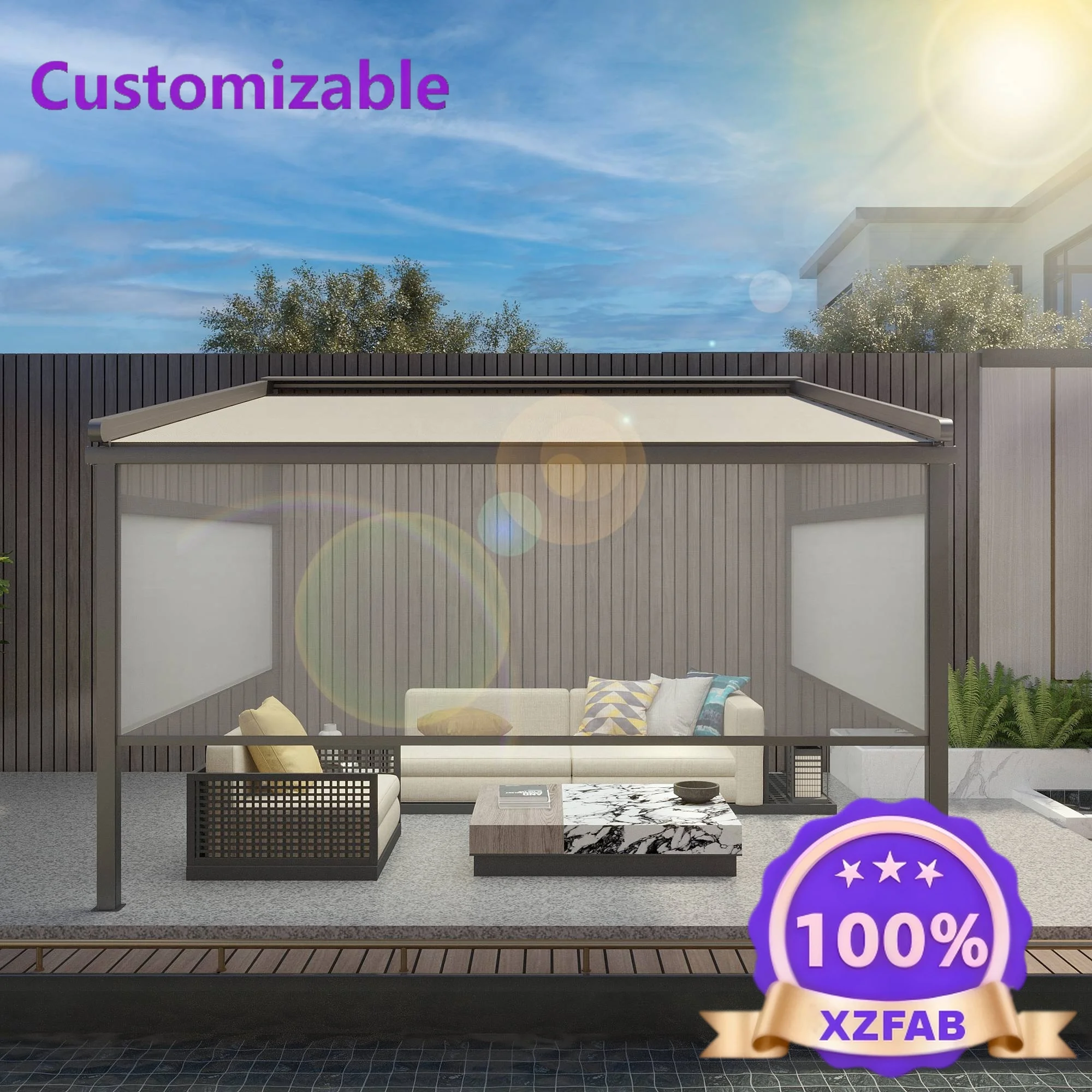 Factory Direct 2026 Pergola Outdoor Glass Gazebo Canopy Pergola Roof System Caseta Jardin High Quality Aluminum Carton Aluminum