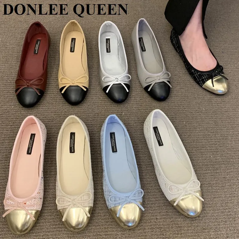 Female Round Toe Bow Knot Flats Ballet Shoes Women Flats Ballerina Soft Moccasin Casual Loafers Classic 2024 Spring Winter Mujer