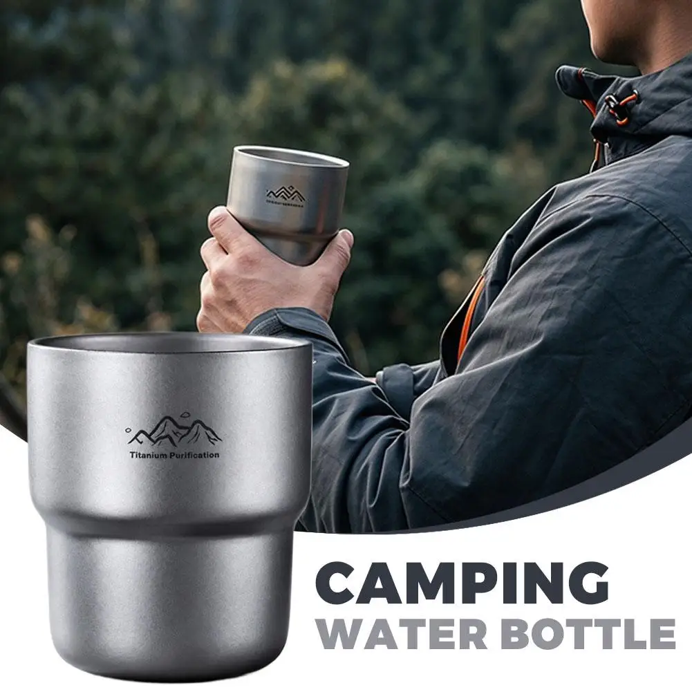 250ml Double Layer Titanium Purified 304 Stainless Steel Water Bottle Heat Resistant Stackable Antibacterial Outdoor Travel