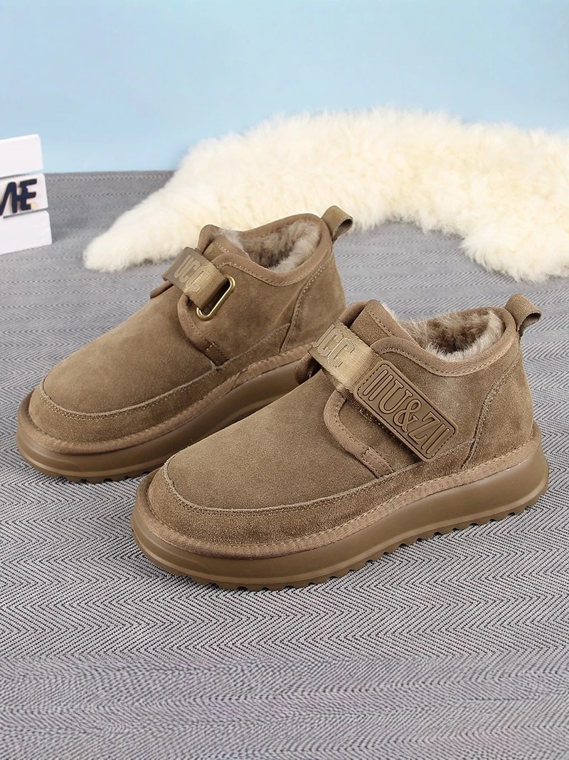 Northeast Men's Winter Snow Boots Fleece Lined Thickened Warm Thick Bottom Magic Tape Slip-On Fur Leather Integrated Large Co...