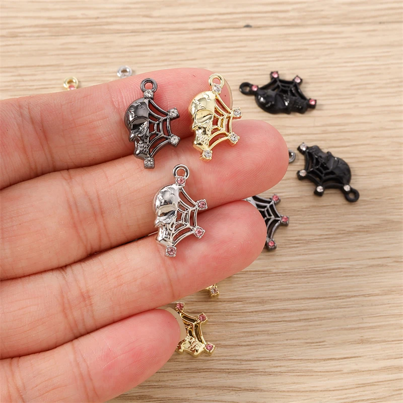 5 Stück 11x19mm Punk-Metall-Skelett-Spinnennetz-Anhänger für die Herstellung von Halsketten, Ohrringen, Armbändern, DIY-Bastelarbeiten und Schmuckzubehör – Detail 3