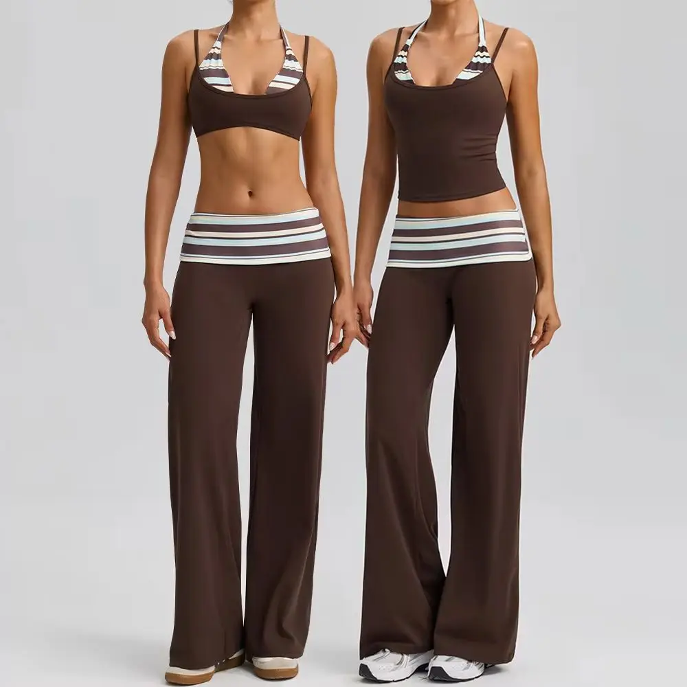 2PCS Yoga Clothes Women Tracksuit Fitness Suit Gym Clothes Yoga Set Polka Dot Stripes Push Up Sport Bra Sportwear Workout Wear